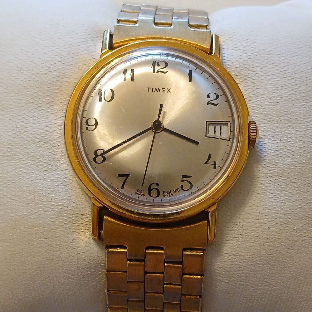 Parts/Repair VTG 1980s Timex Mechanical Men's Watch 33mm Gold Tone England Dial